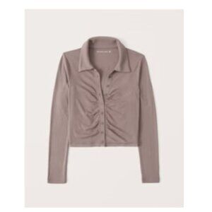 Long-Sleeve Ruched Polo Top